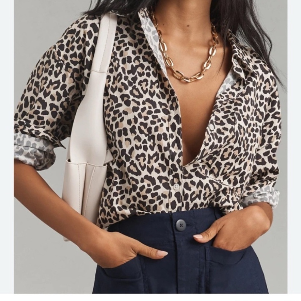 Anthropologie The Bennet shirt by Maeve size xxs Leopard Print